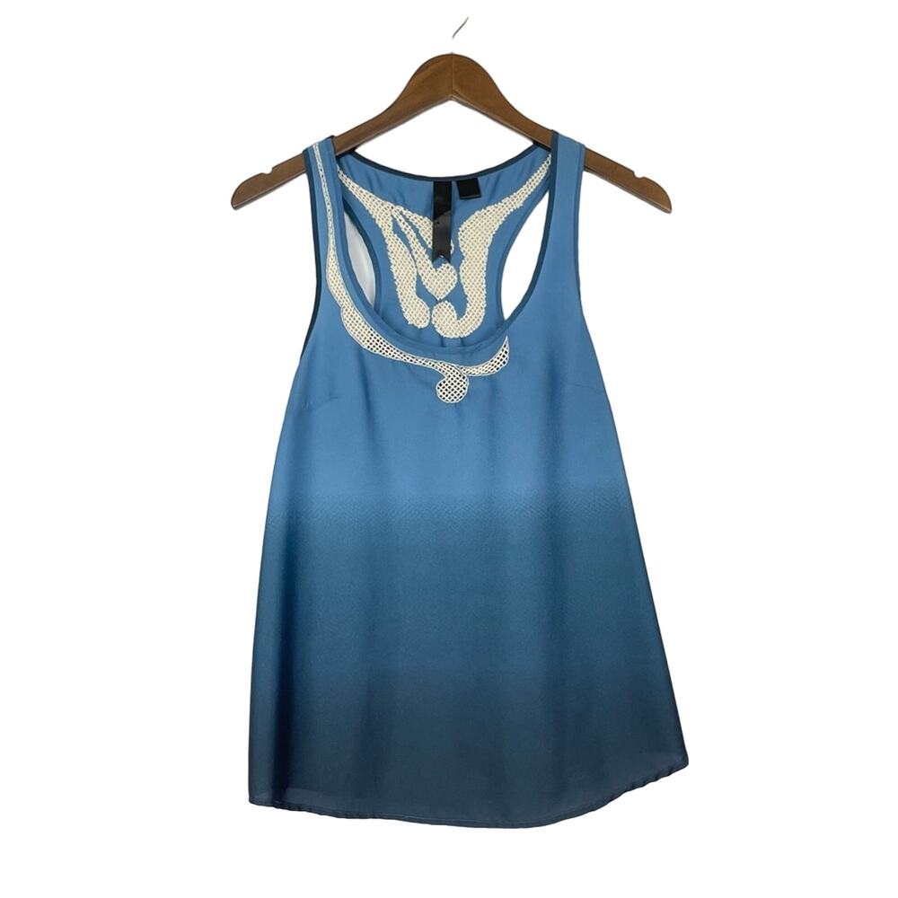 Petticoat Alley Y2K Blue Ombre Lace Embellished Racerback Flirty Tank Blouse